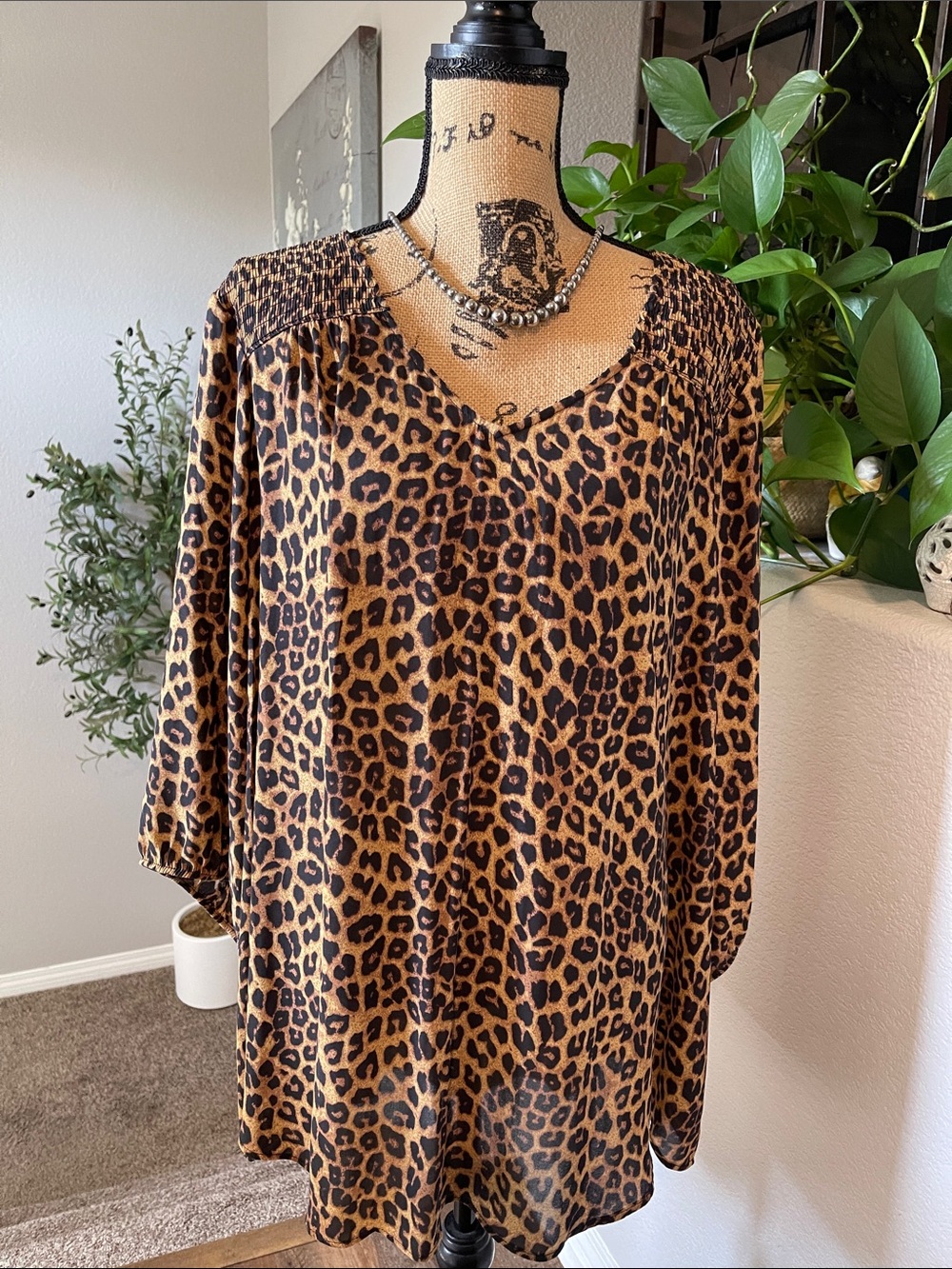 torrid Leopard Print V-Neck Puff Sleeve Tunic - Brown & Black Sz 4 New no tags
